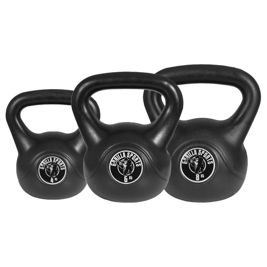 Pack économique Kettlebells 4, 6 et 8 kg en plastique noir