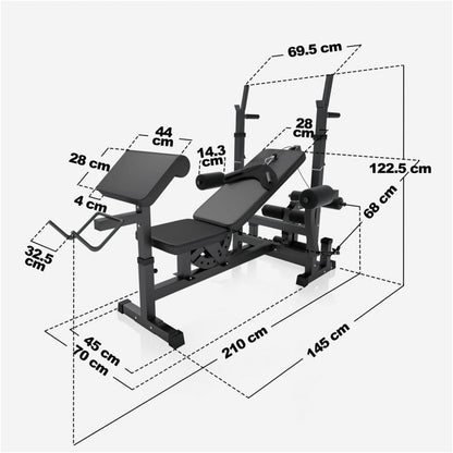 Banc de musculation universel noir avec ensemble d'haltères en plastique de 70 kg