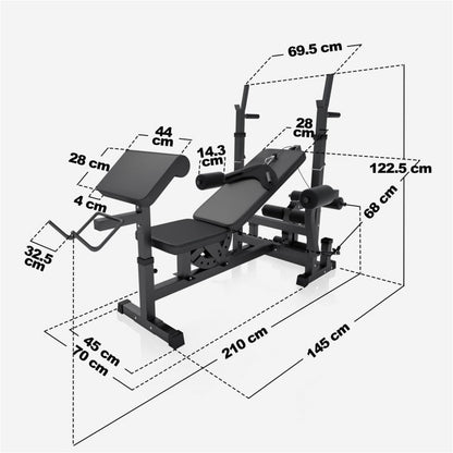 Banc de musculation universel noir avec ensemble d'haltères en plastique de 100 kg