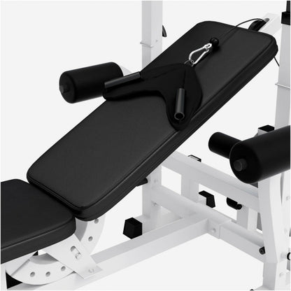 Banc de musculation universel blanc avec ensemble d'haltères en plastique de 40 kg