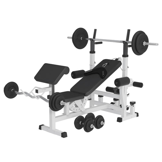 Banc de musculation universel blanc 108 kg avec haltères en caoutchouc