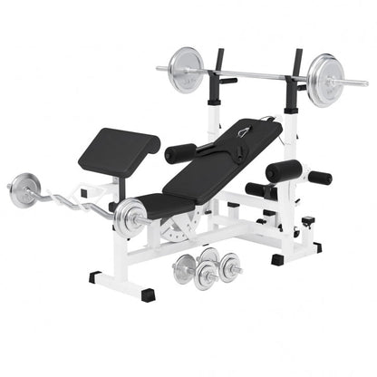 Banc de musculation universel blanc avec barre de 108 kg chromé