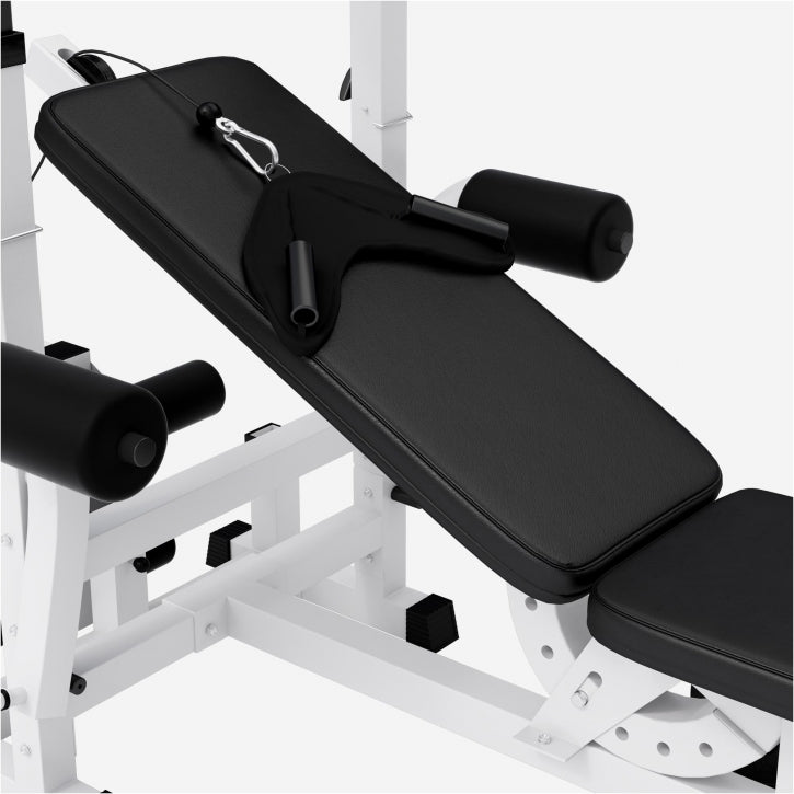 Banc de musculation universel blanc avec poulie latérale 