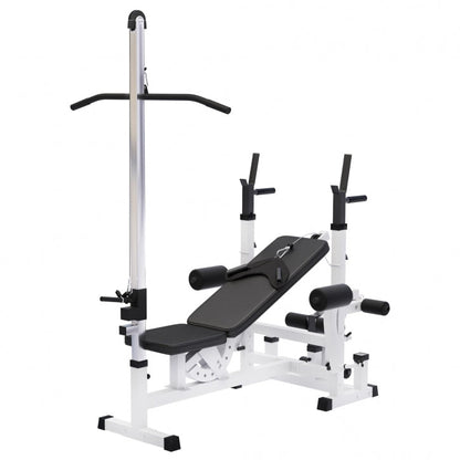 Banc de musculation universel blanc avec poulie latérale 