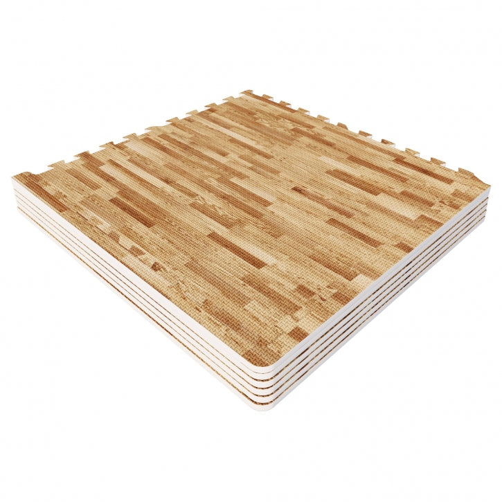 Tapis de protection pour sol de salle de sport (6 tapis + 12 embouts) Couleur bois