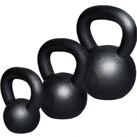 Voordeelset kettlebells 4, 8 en 12 kg gietijzer zwart