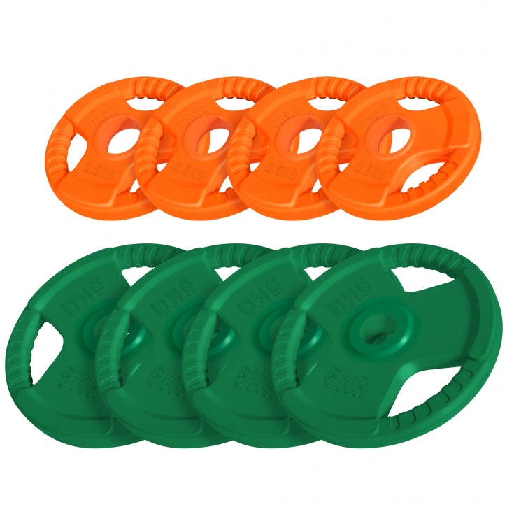 Voordeelbundel Olympische halterschijven 4 x 2,5 + 4 x 5 kg Gripper Gietijzer Rubber Coating - 50 mm