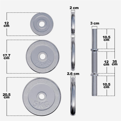 Dumbellset 20 kg + 2 x 5 kg Chroom - Schroefsluiting 30 mm