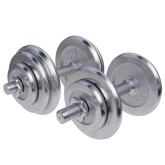 Dumbellset 20 kg + 2 x 5 kg Chroom - Schroefsluiting 30 mm