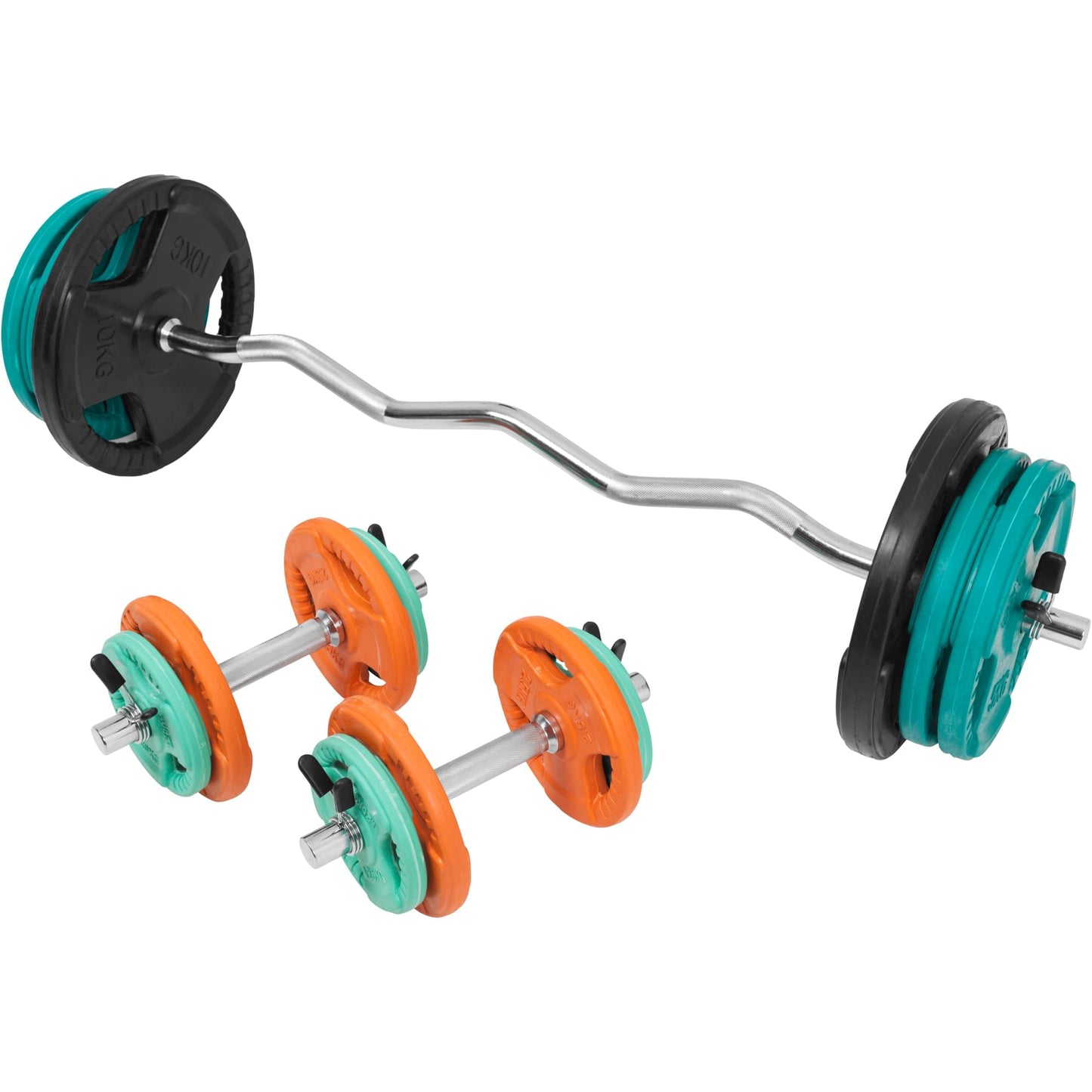 Kit EZ Curl 70 kg Pince Fonte Revêtement Caoutchouc - Fermeture à Ressort 30 mm