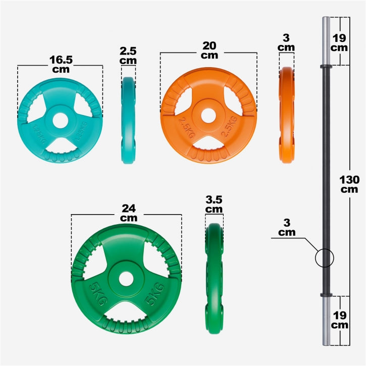 Aerobic Halterset 19,3 kg Gripper Gietijzer Rubber Coating - Veersluiting