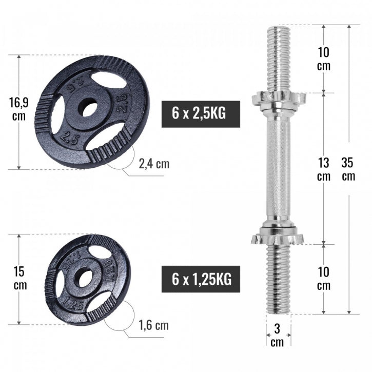 Dumbellset 27.5 kg Gripper Gietijzer Zwart