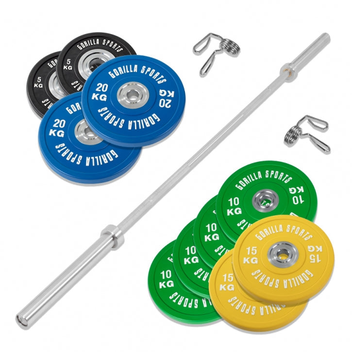 Gorilla Sports Halterstang met Gewichten (2x5kg, 4x2.5kg, 4x - Fitnessmaterialen Gorilla Sports Halterstang met Gewichten (2x5kg, 4x2.5kg, 4x - Fitnessmaterialen