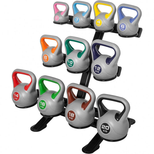 Ensemble Avantage kettlebells 113 kg avec support