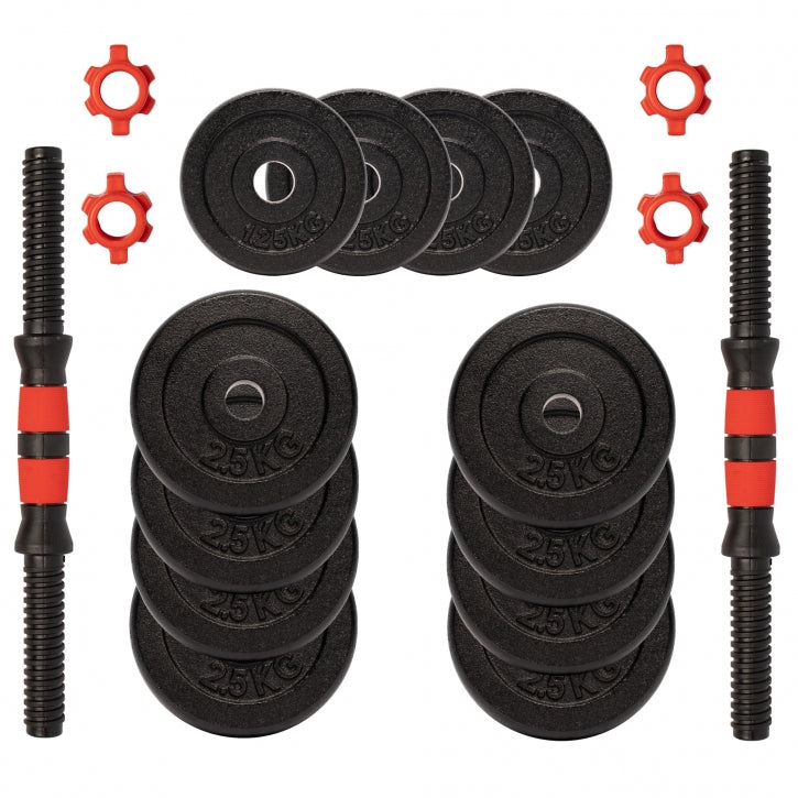 Dumbellset 25 kg gietijzer - 25 mm