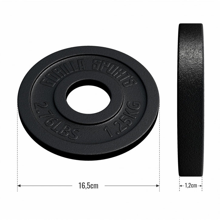 Disque de poids olympique 1,25 kg en fonte noire 50/51 MM