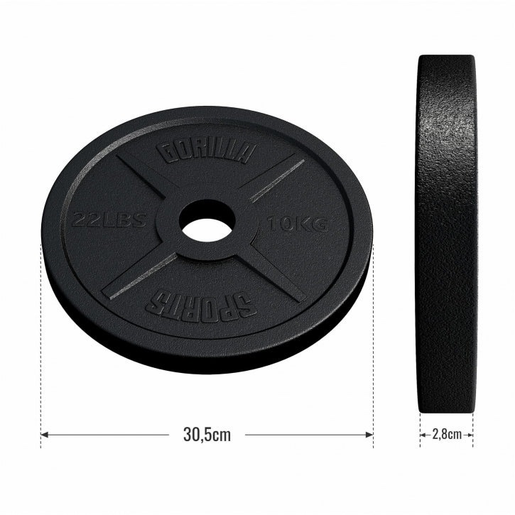 Disque de poids olympique 10 kg en fonte noire 50/51 MM