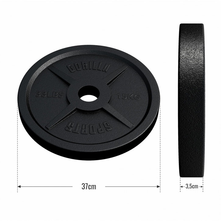 Disque de poids olympique 15 kg en fonte noire 50/51 MM