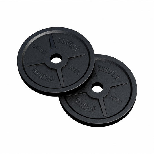 Lot de 2 disques de poids olympiques 15 kg en fonte noire 50/51 mm