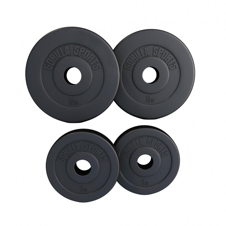 Pack économique 30 kg (2 x 10 kg et 2 x 5 kg) Disques de poids olympiques en plastique - 50 mm