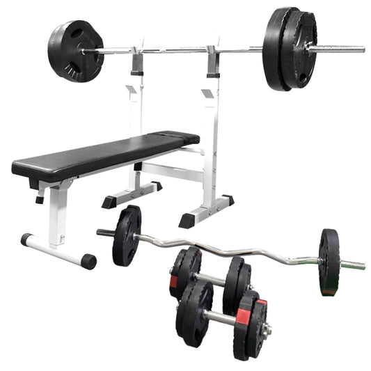 Banc de musculation réglable blanc avec barre de 100 kg et pince en plastique