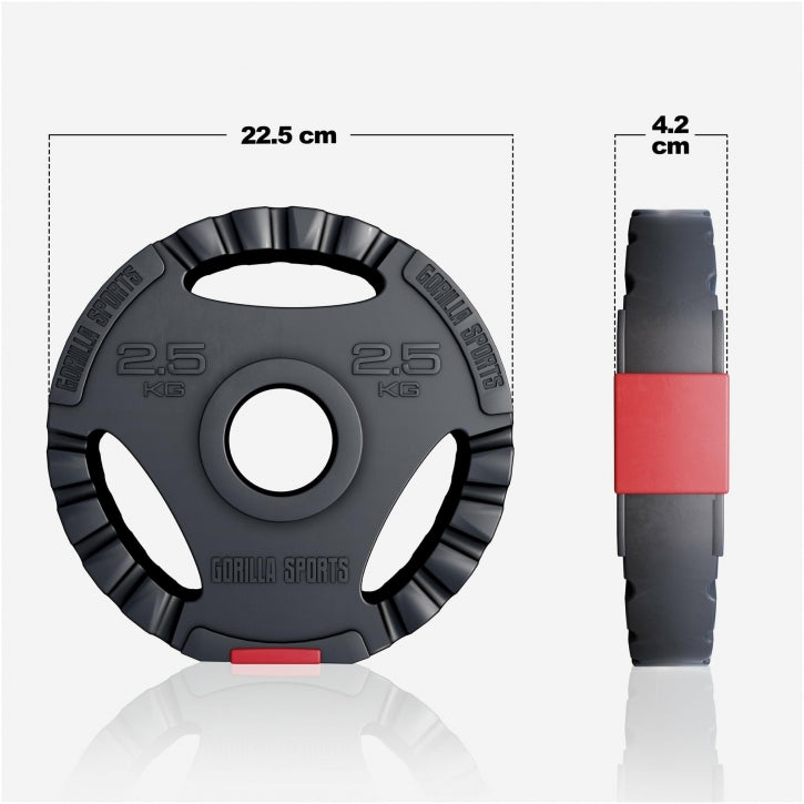 Pack économique Disques de poids olympiques 4 x 2,5 + 4 x 5 kg Gripper plastique 50/51 MM