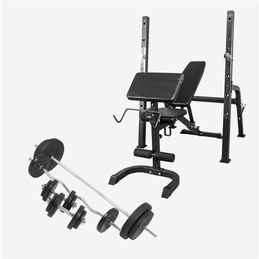 Halterbank / Squat Rack Zwart Met 100 kg Halterset Kunststof