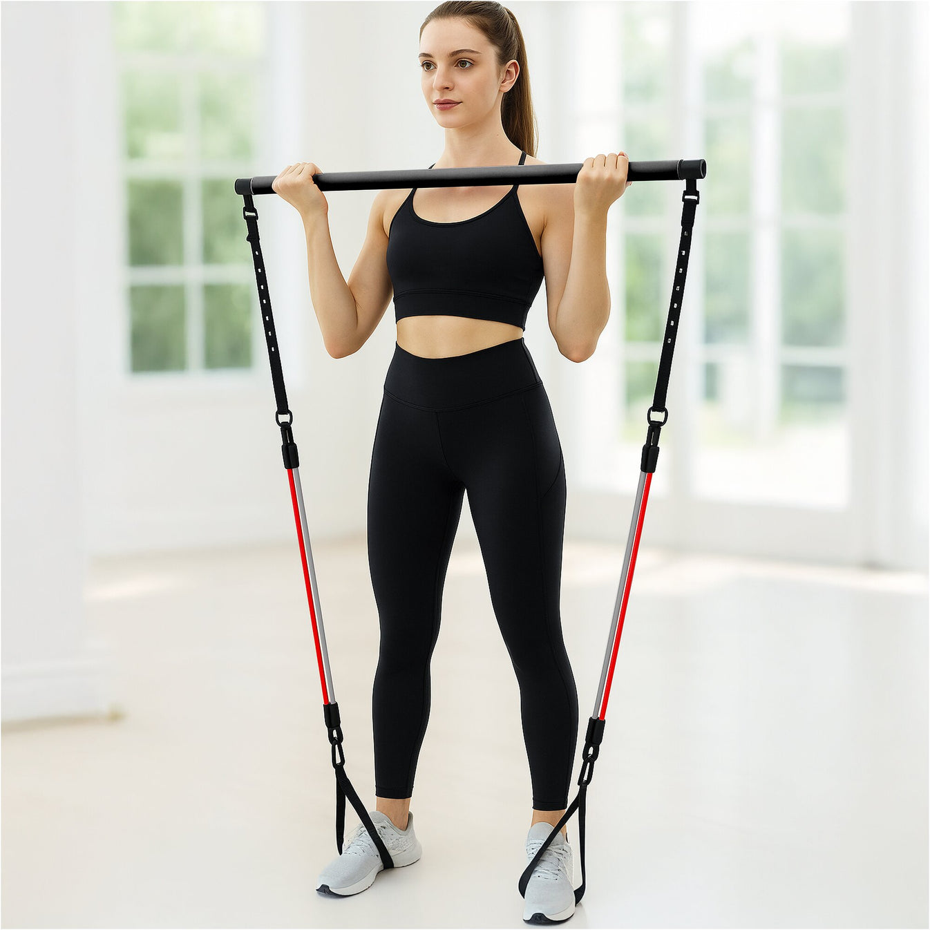 Full body workout set met verstelbare stang en resistance bands