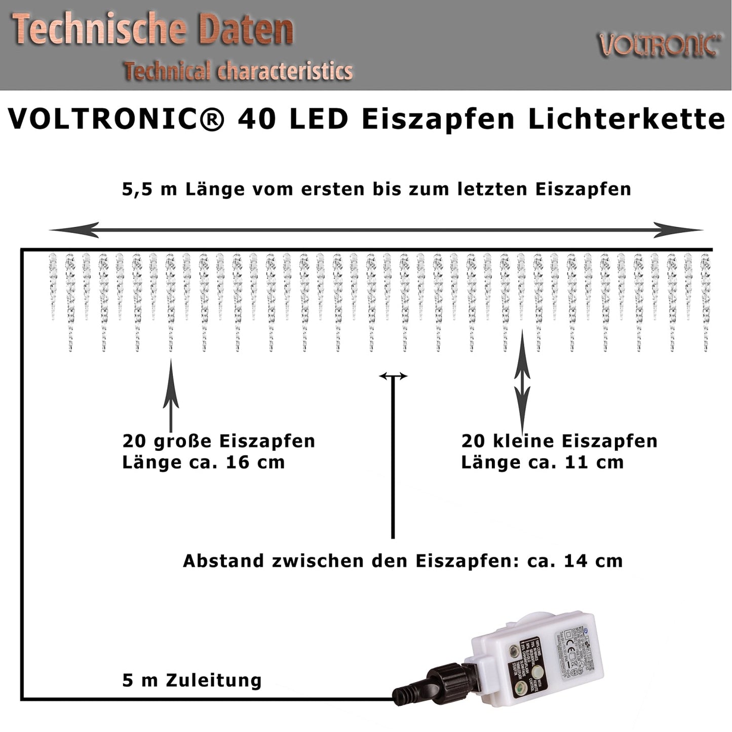 Éclairage glaçon VOLTRONIC 40 LED | Avec télécommande Blanc froid