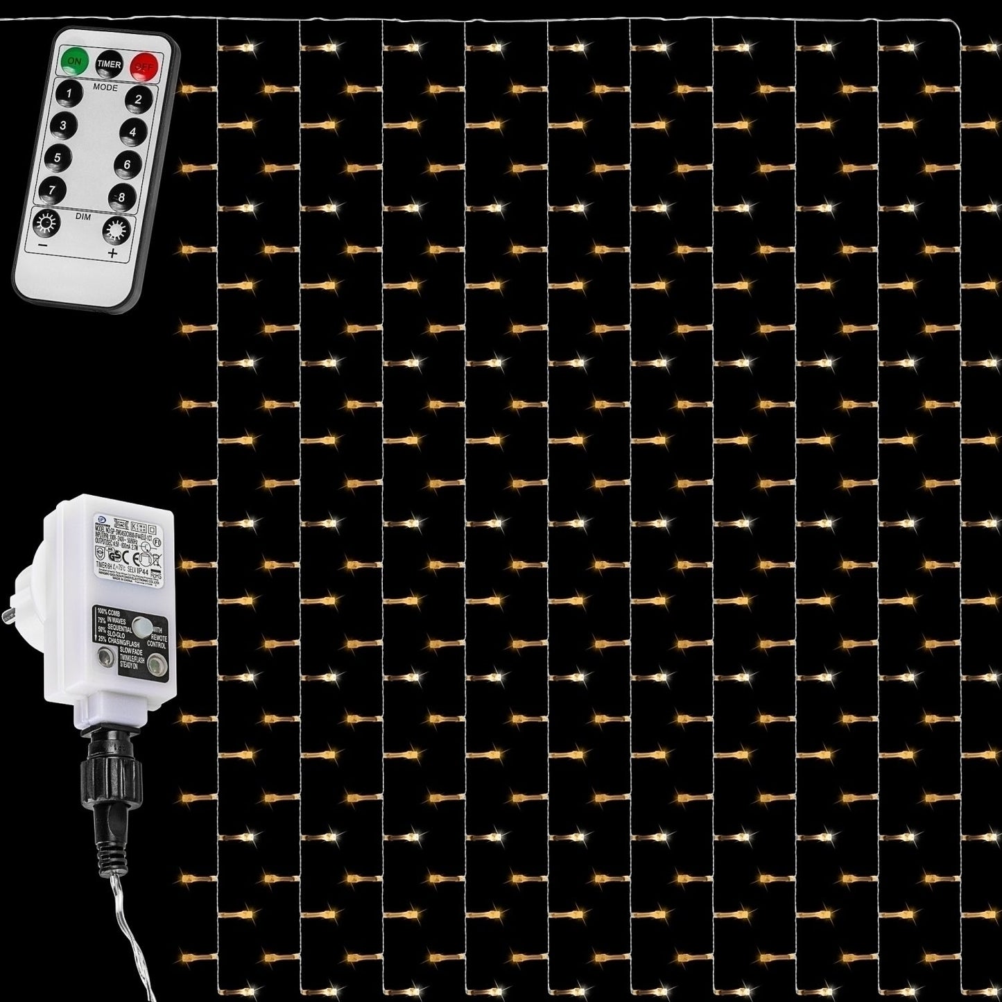 Rideau lumineux VOLTRONIC 600 LED 6 x 3 m | Avec télécommande Blanc chaud