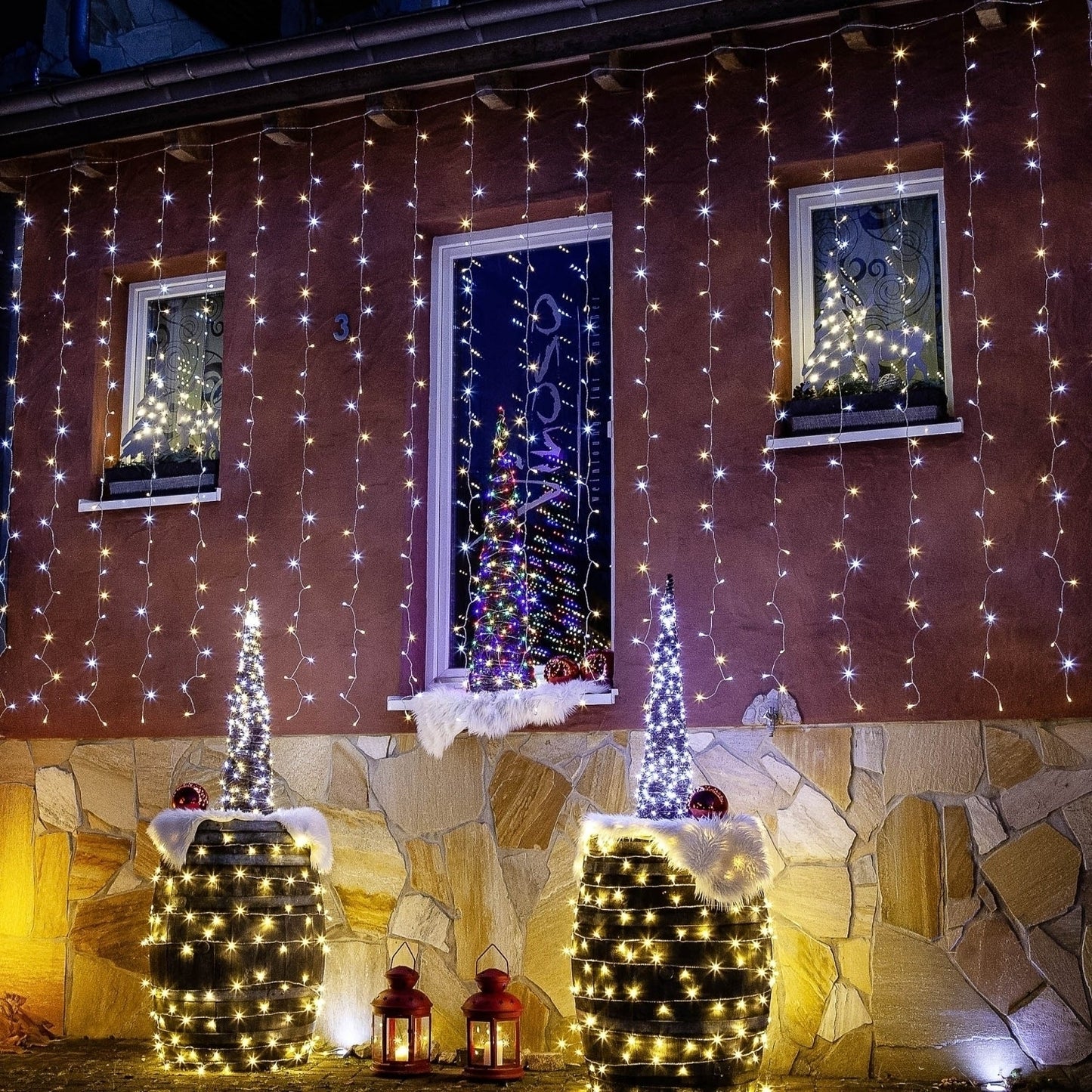 Rideau lumineux VOLTRONIC 600 LED 6 x 3 m | Avec télécommande Blanc chaud