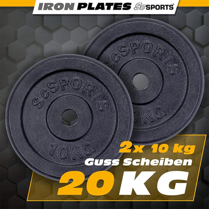 ScSPORTS Halterschijven set 20 kg - 2 x 10 kg - Gietijzer - 30 mm