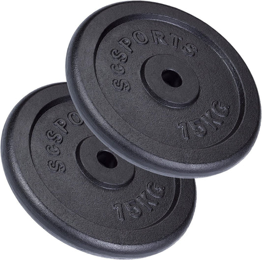 Jeu de disques de poids ScSPORTS 30 kg - 2 x 15 kg - Fonte - 30 mm