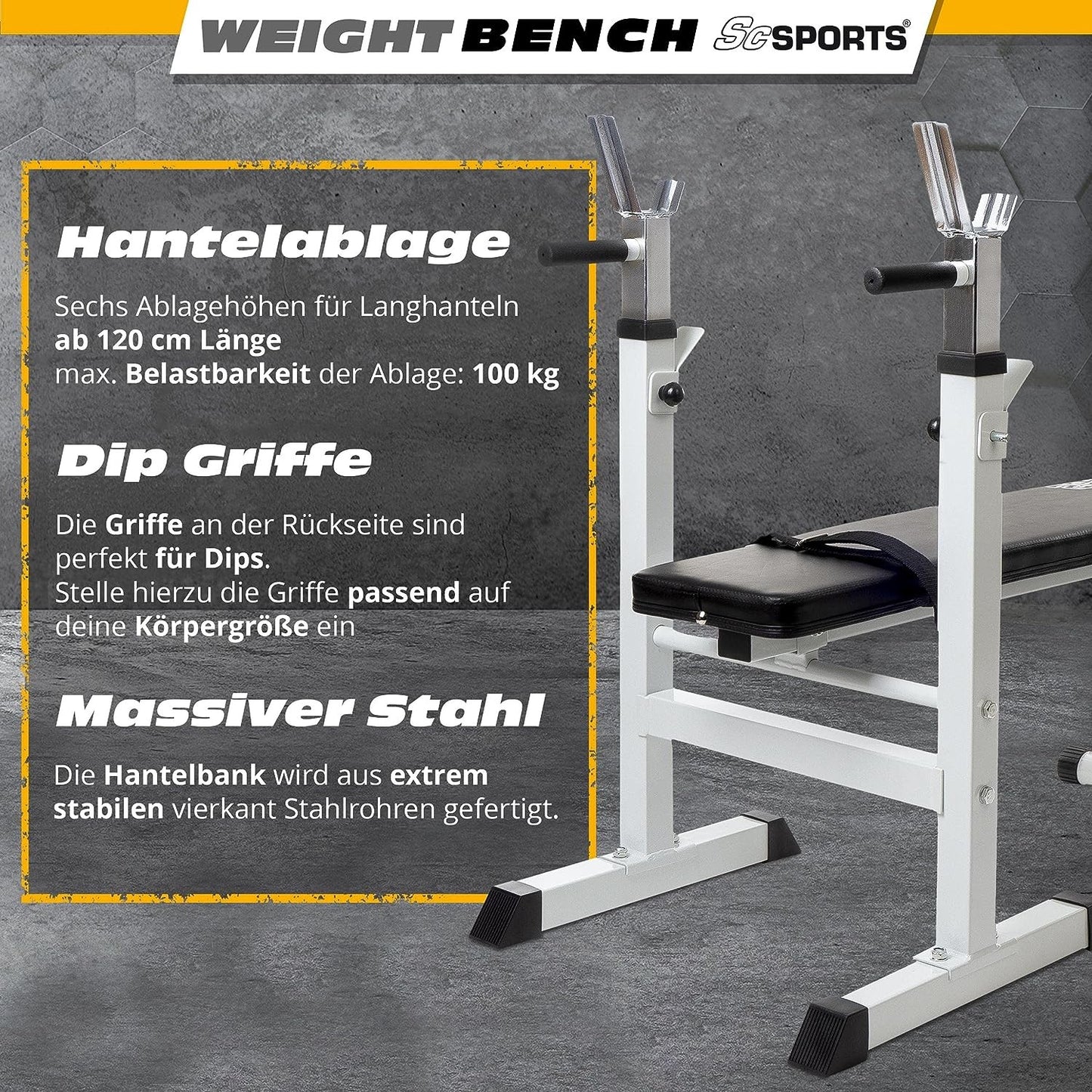 ScSPORTS - Banc de musculation avec supports pour haltères Blanc