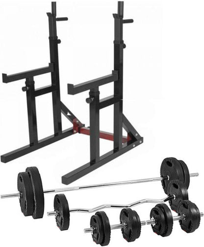 Rack multi-squat avec barre de 100 kg et pince en plastique