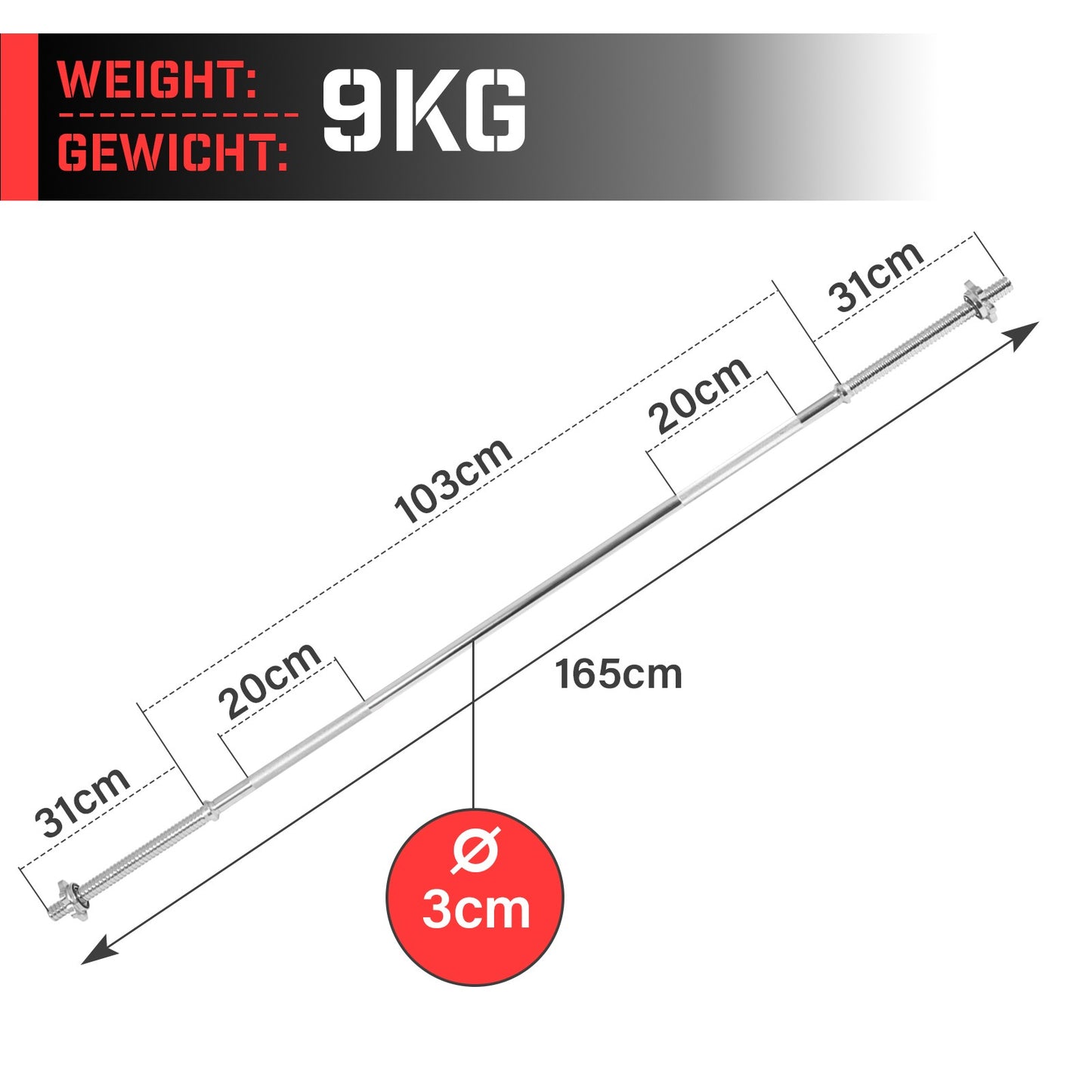 Physionics Halterstang 165cm