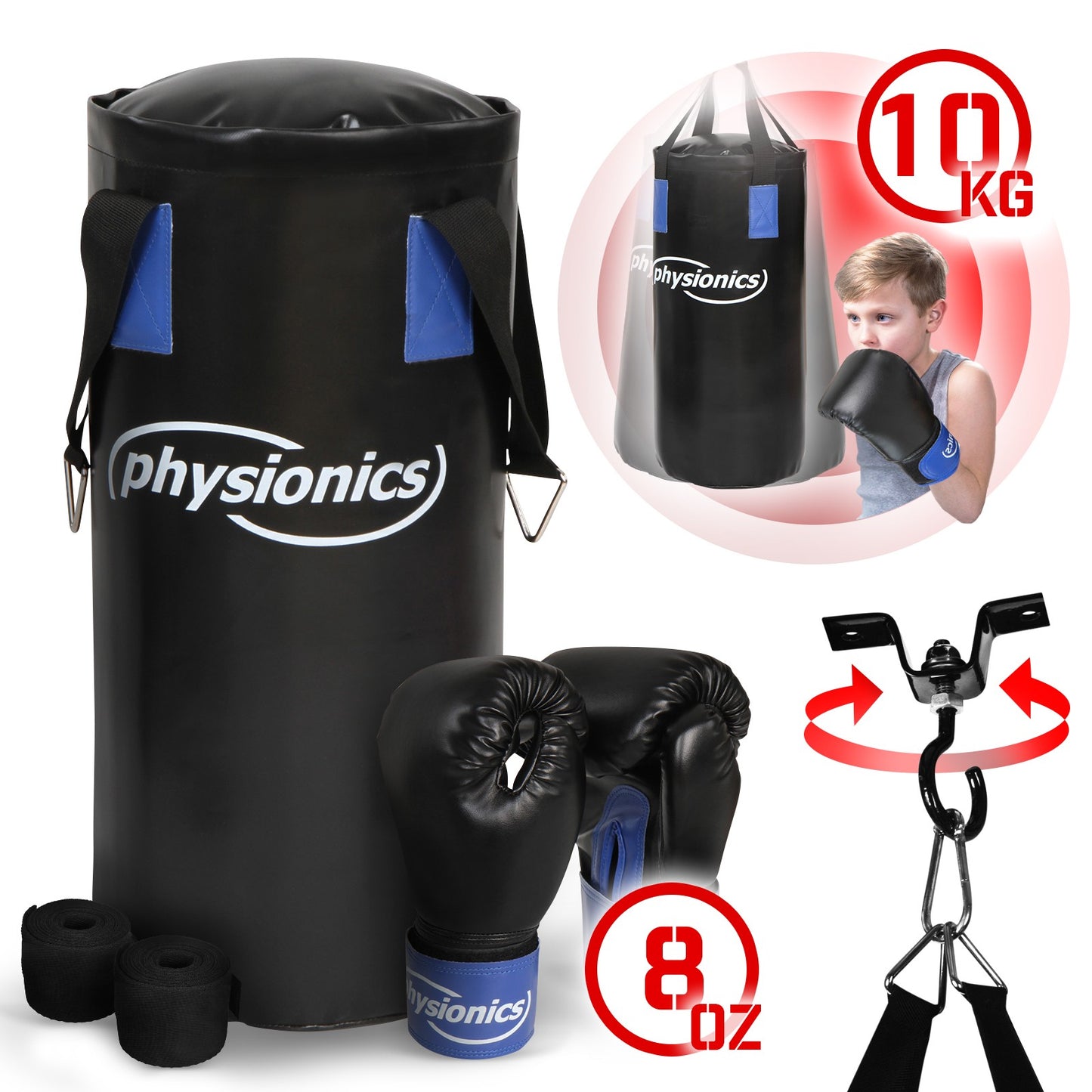 Physionics Bokszak Kinderen Met Bokshandschoenen 55x25cm 10kg