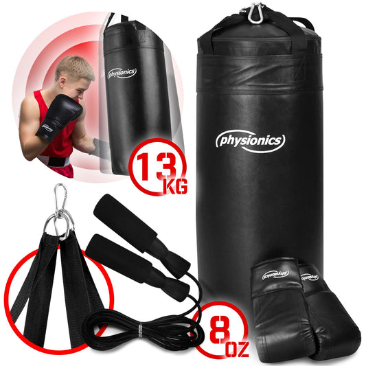 Ensemble de sac de frappe pour enfants Physionics avec gants de boxe 30x70cm 13kg