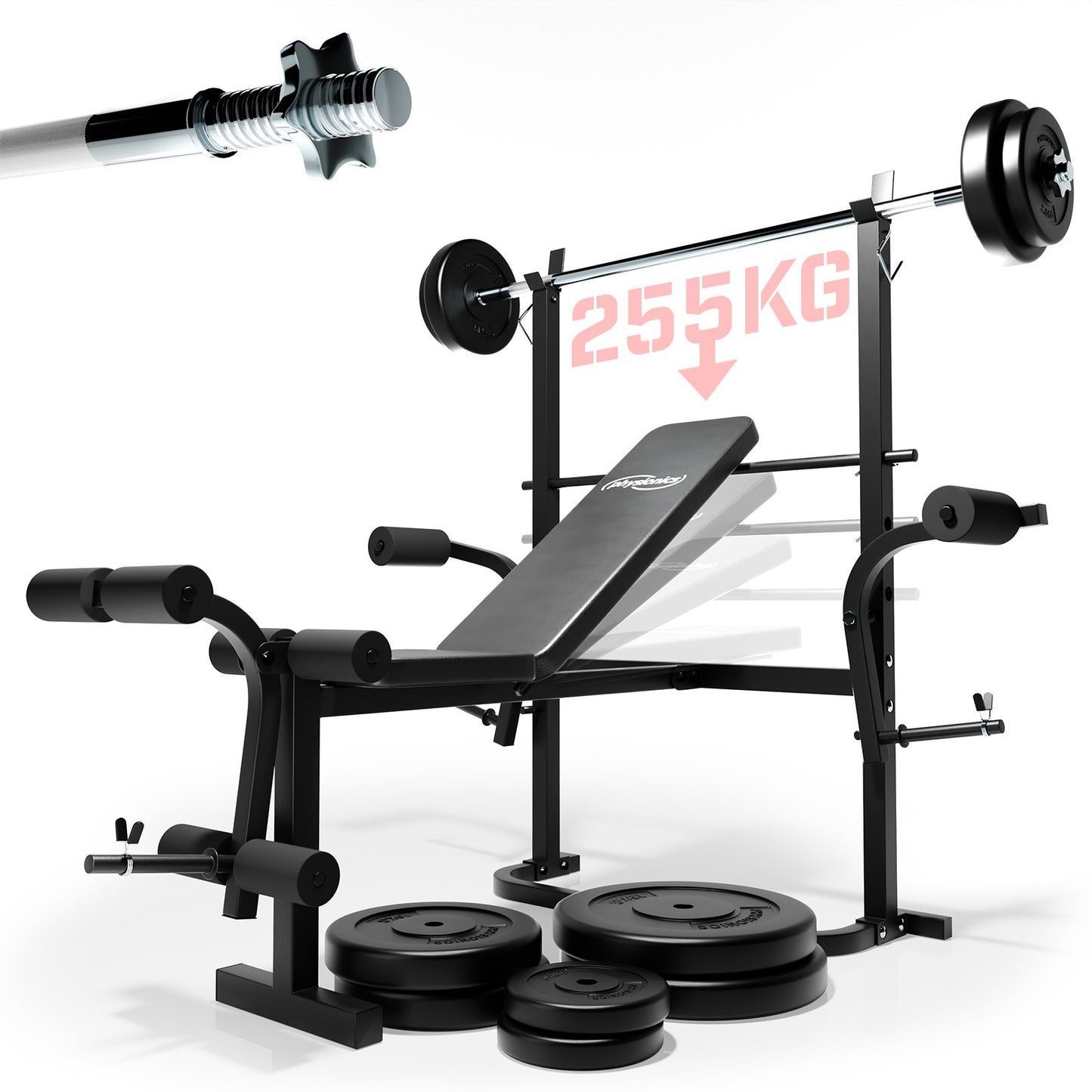 Banc de musculation Physionics avec ensemble d'haltères de 70 kg