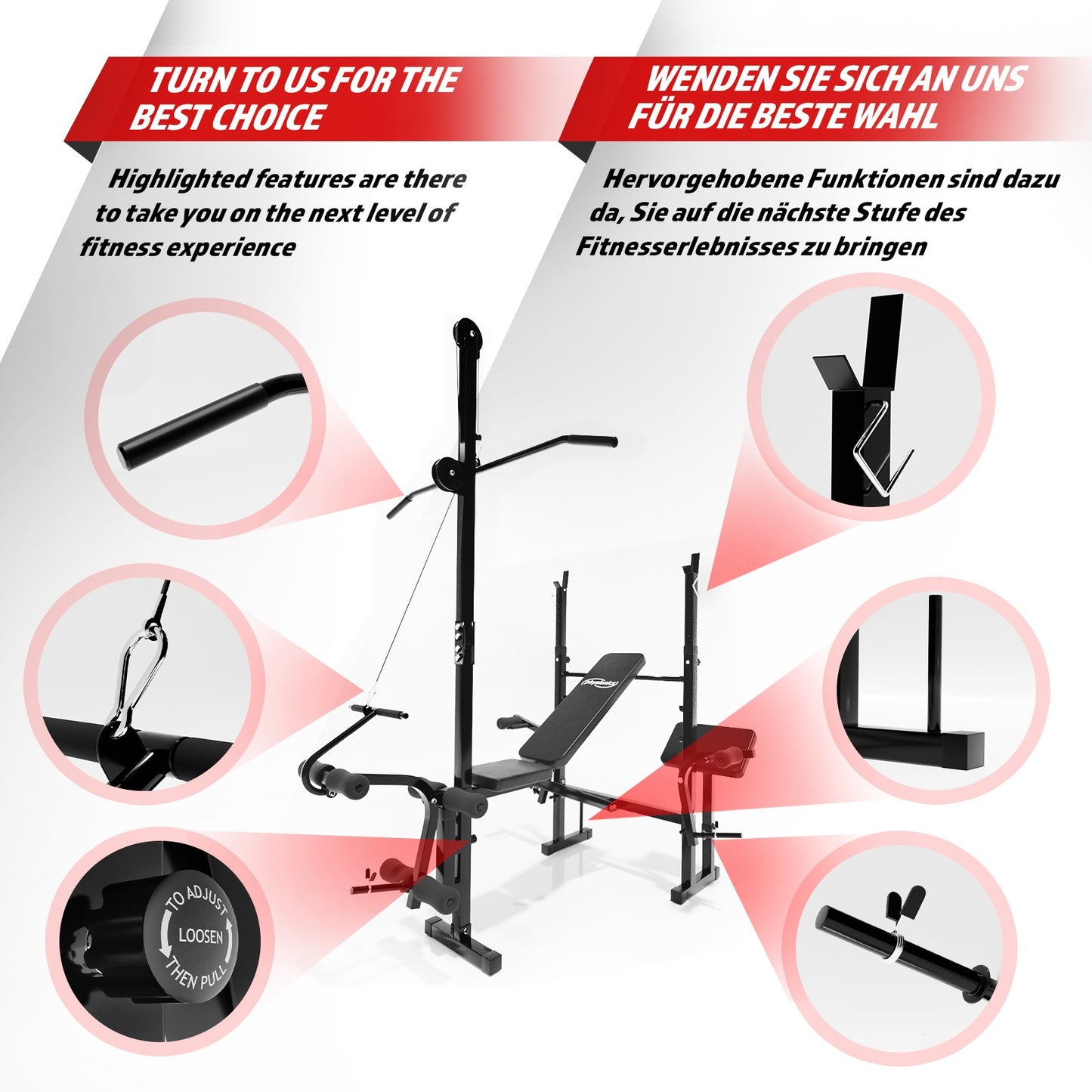 Banc de fitness Physionics Compete set avec haltères 100 kg