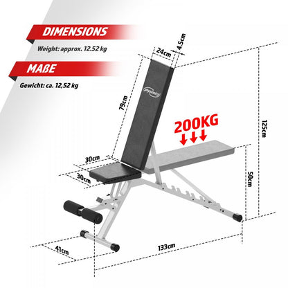 Banc de musculation réglable Physionics avec ensemble d'haltères 2x15kg