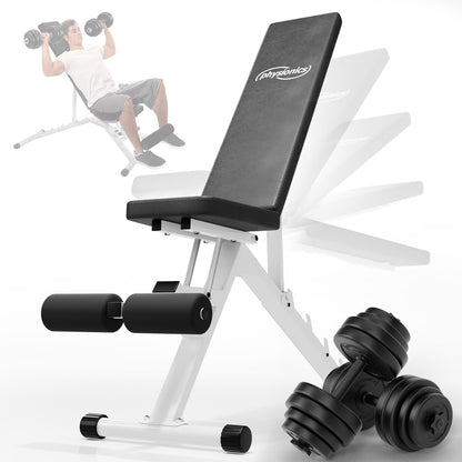 Banc de musculation réglable Physionics avec ensemble d'haltères 2x15kg