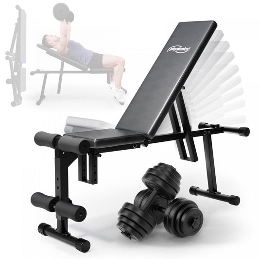 Banc de musculation réglable Physionics avec ensemble d'haltères 2x15kg