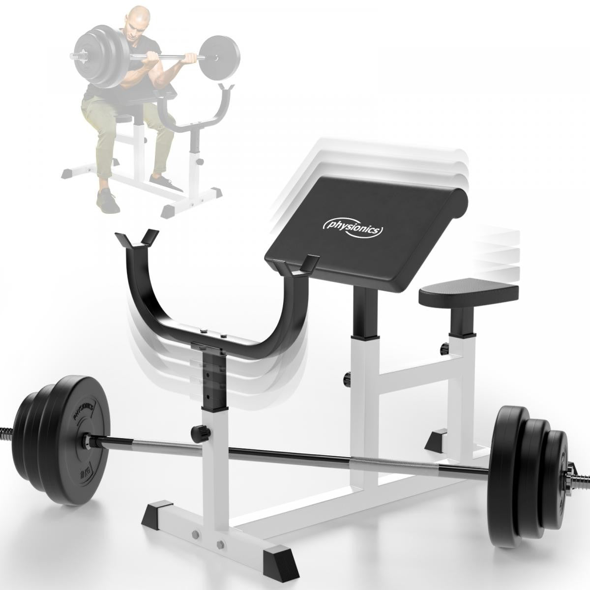 Banc de musculation Physionics Curl avec ensemble d'haltères de 35 kg