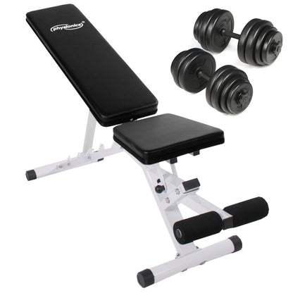 Banc de musculation réglable Physionics avec ensemble d'haltères 2x15kg