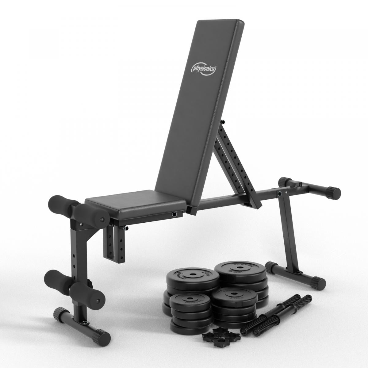 Banc de musculation réglable Physionics avec ensemble d'haltères 2x15kg