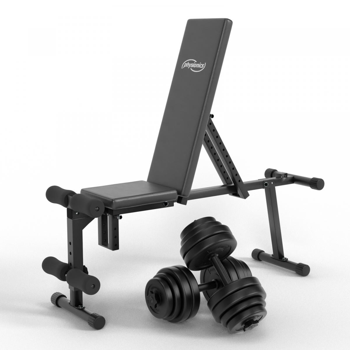 Banc de musculation réglable Physionics avec ensemble d'haltères 2x15kg