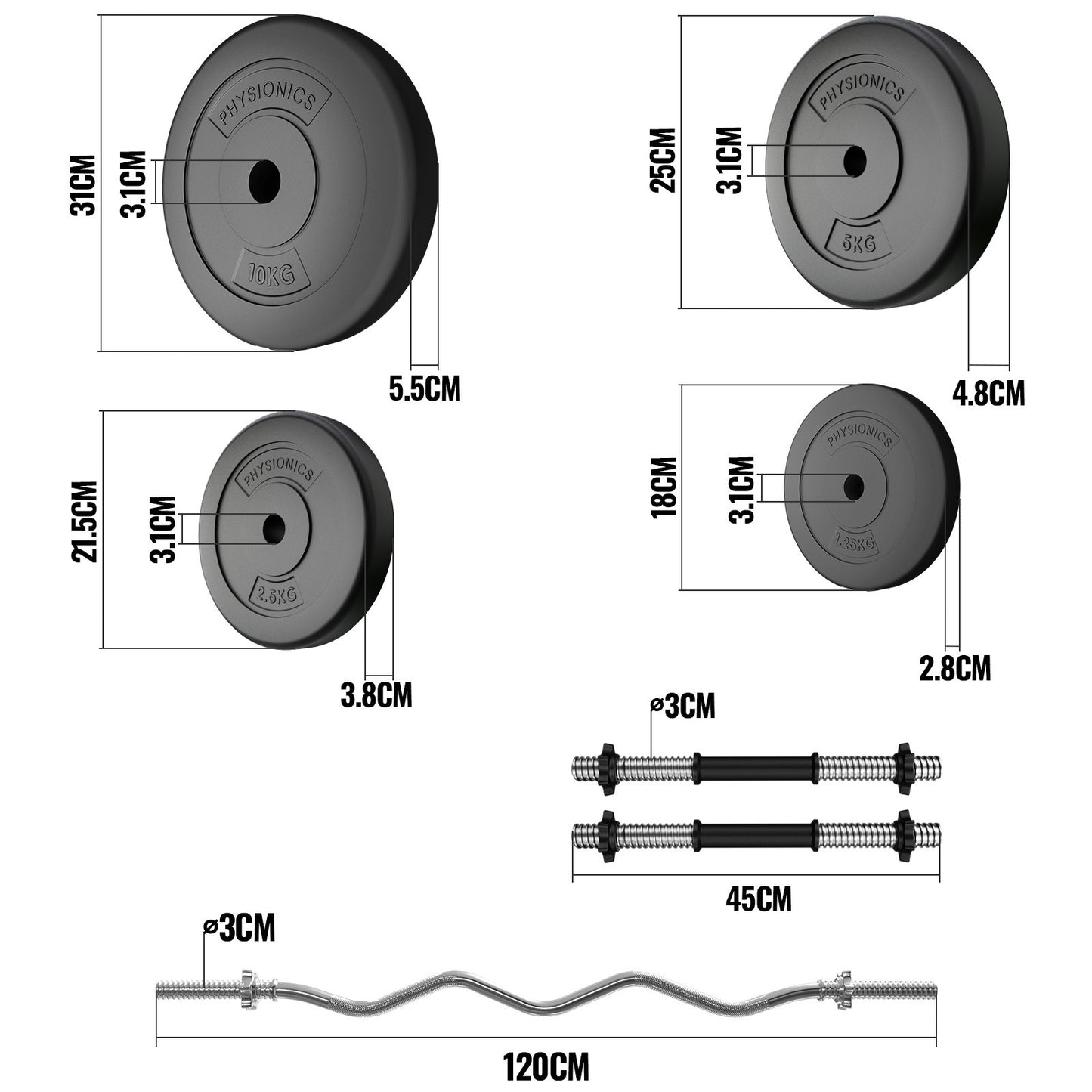 Barres Physionics avec poids 56 kg