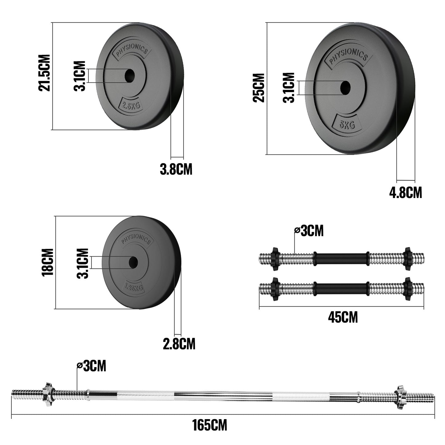 Barres Physionics avec poids 38 kg