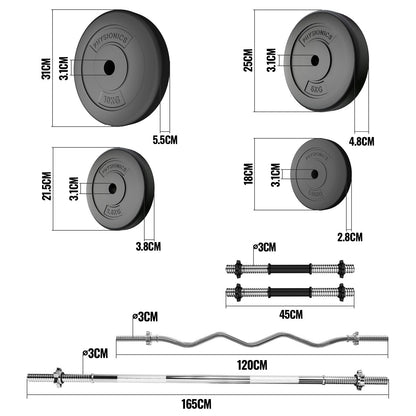 Barres Physionics avec poids 105 kg